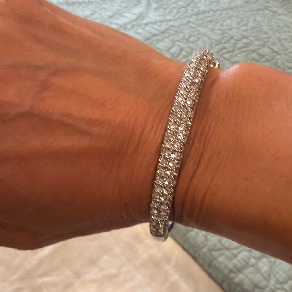 Sparkling Pavé Crystal Bangle Bracelet - Silver
